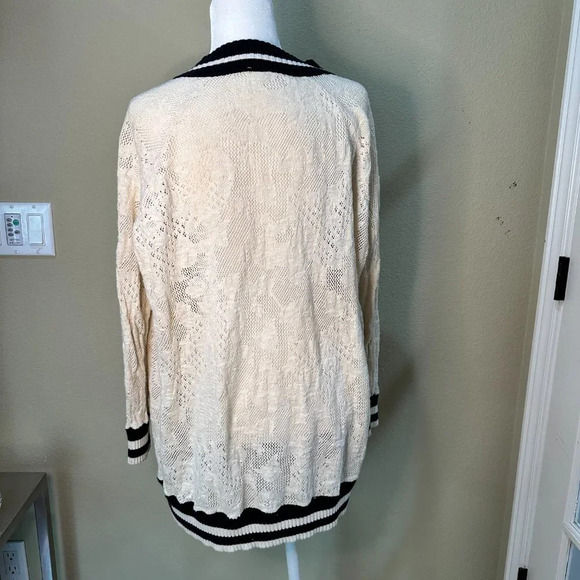 FREE PEOPLE Lace Cutout Zip Front Long Line Cardigan Sweater - Size Medium - Picture 3 of 8